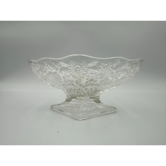 Unbranded Other - Antique 1900s EAPG Bowl | Sunburst Aster| Pressed Glass Footed Dish| Square Base